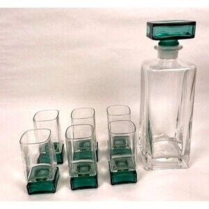 Luigi Bormioli Decanter Glasses Turquoise Monet Light & Music Vintage 6 Glasses